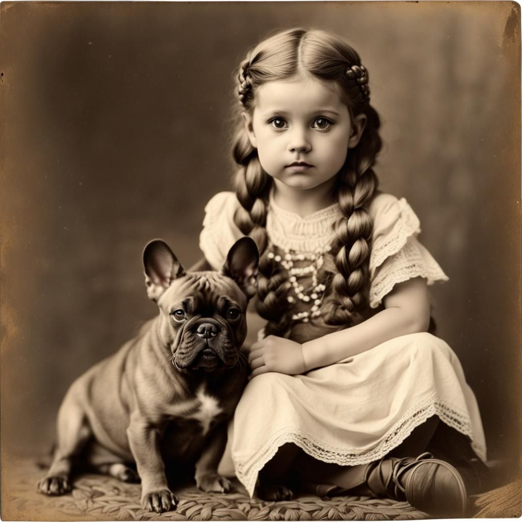 Viking Girl, Bulldog, and Dragon: Vintage Photograph