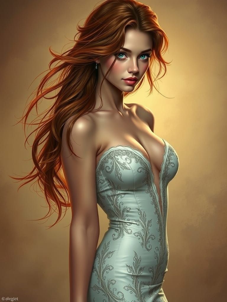 Captivating Feminine Pose in Romantic Realism Style