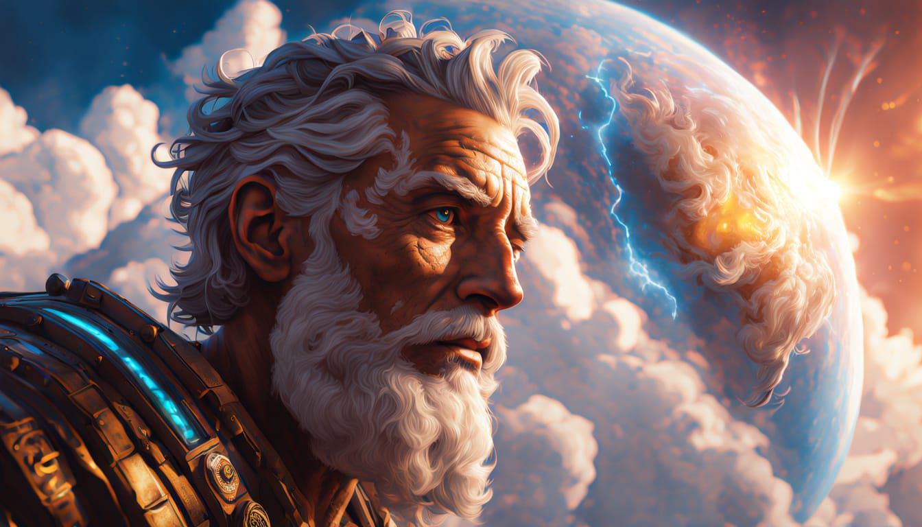 Hyperrealistic Concept Art of Atlas Amidst Swirling Clouds