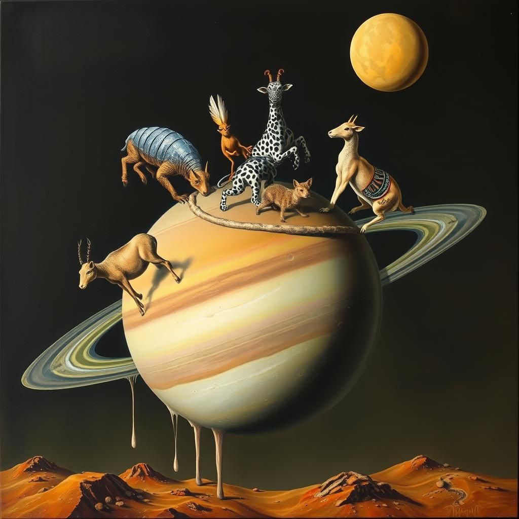 Surreal Animals on Saturn in Dali Style
