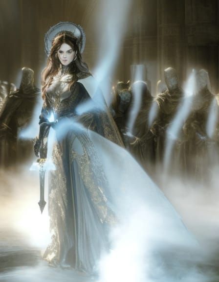 Serene Dark Fantasy Warrior in Crimson Hues