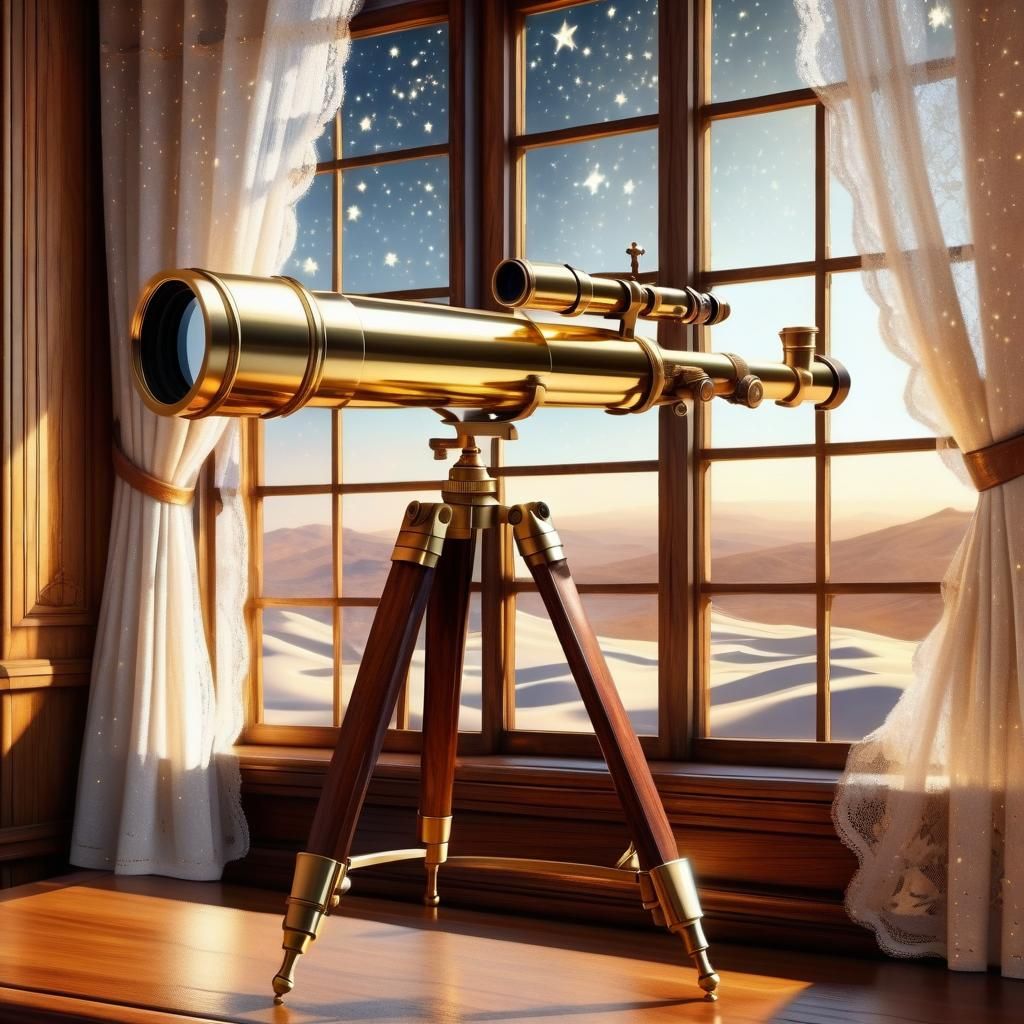 Antique Brass Telescope Pointed at Stars