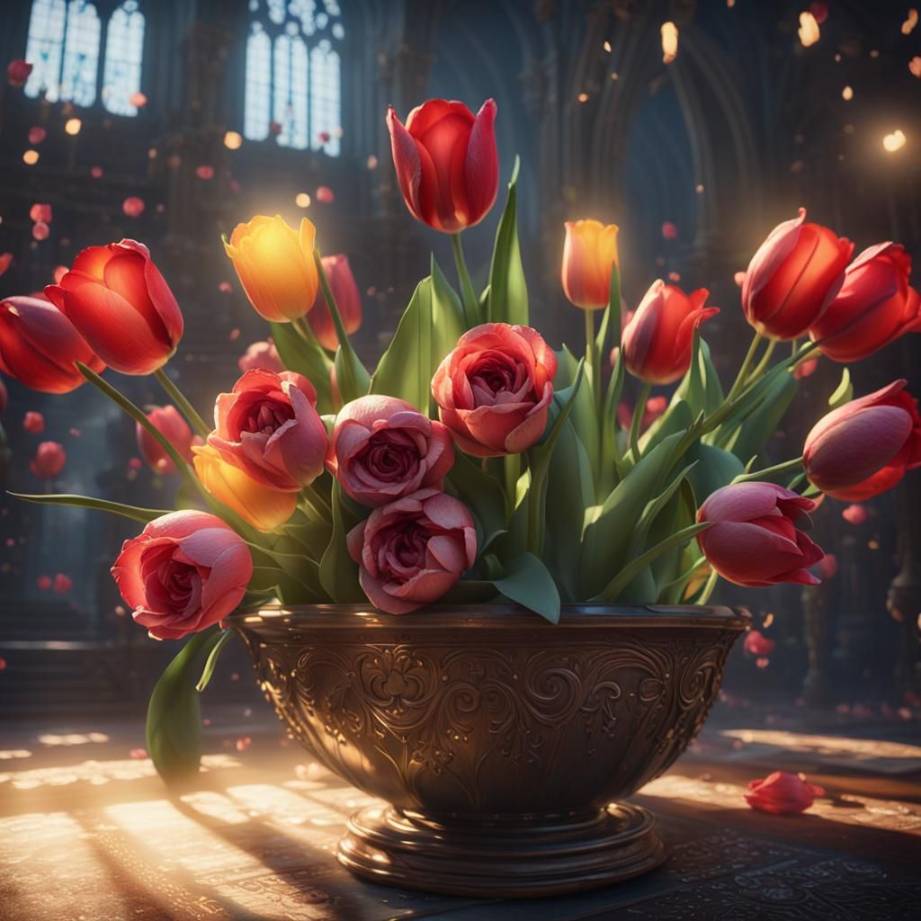 Roses and Tulips in 3D Game Cinematic Style