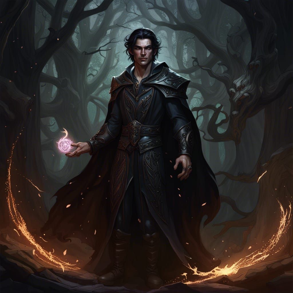 Elven Mage Surrounded by Demonic Shadows