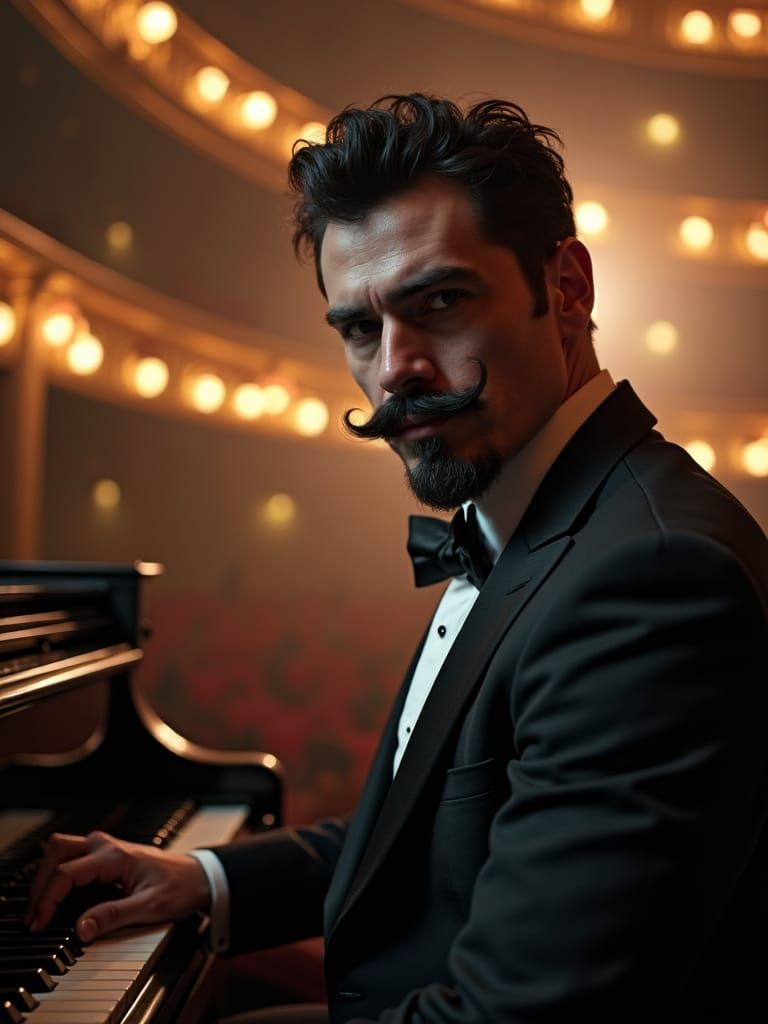 Steampunk Opera Vampire Plays Piano in Darkness