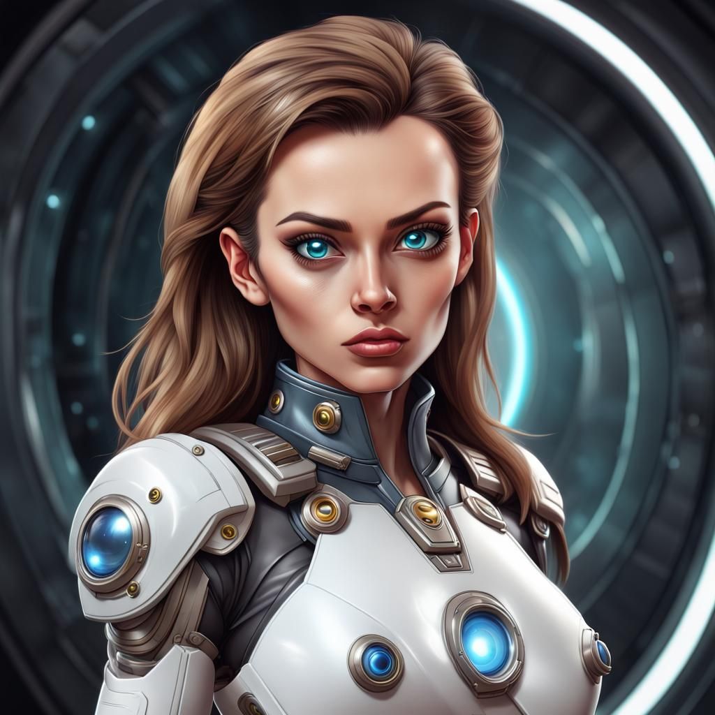 Cartoon Sci-Fi Captain with Realistic Eyes