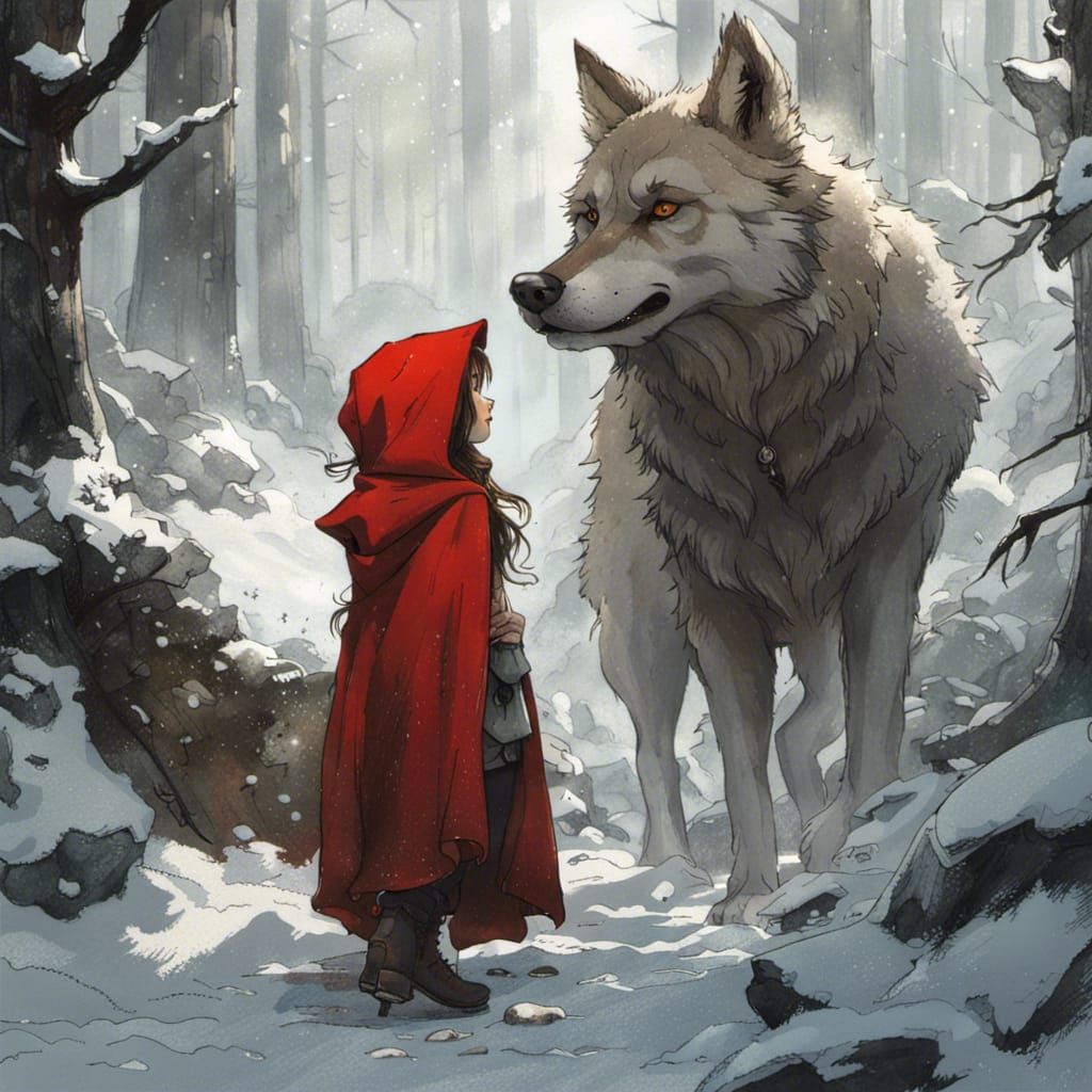 portrait of little red riding hood and wolf