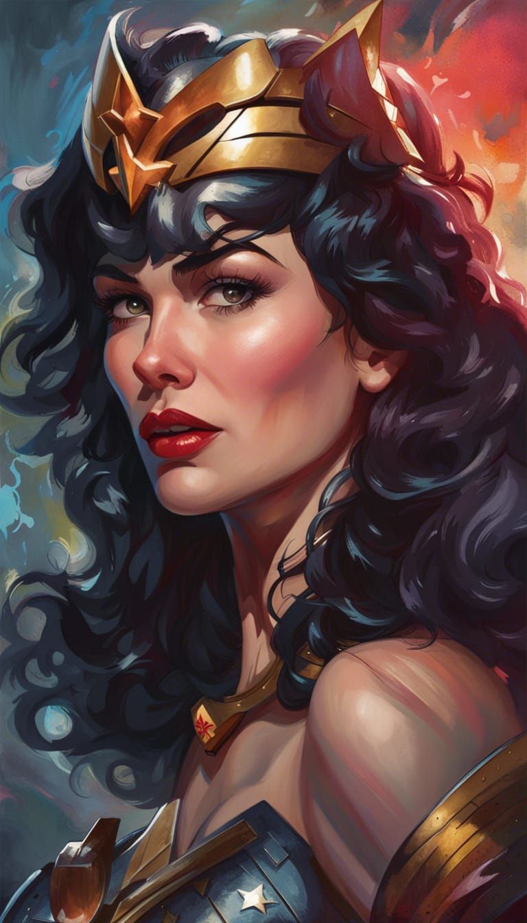 Bettie Page as Wonder Woman: Hyperdetailed Portrait