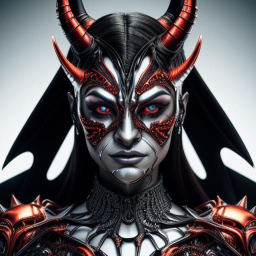 Chrome Demon Queen in Biomechanical Style