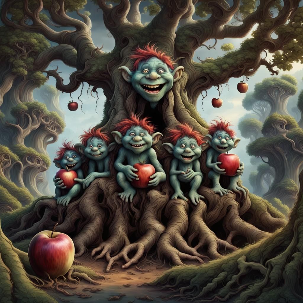 Trolls on a Gnarled Tree: Fantasy Concept Art