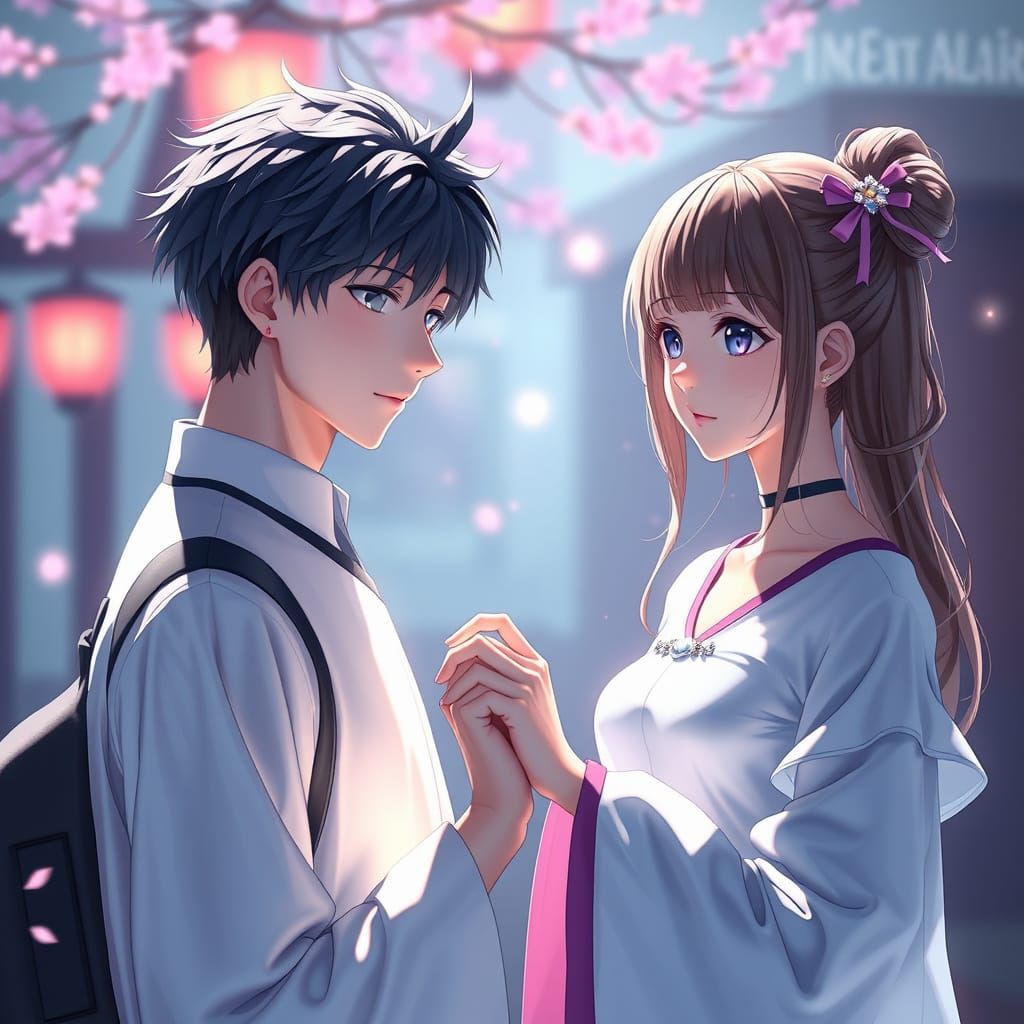 Anime Style: Young Couple Holding Hands