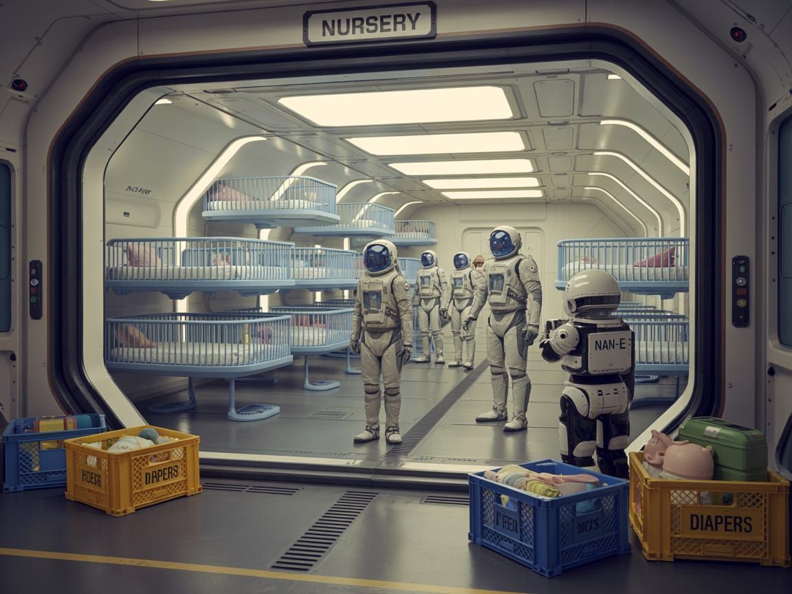 Spaceship Nursery to Mars in CGI Style