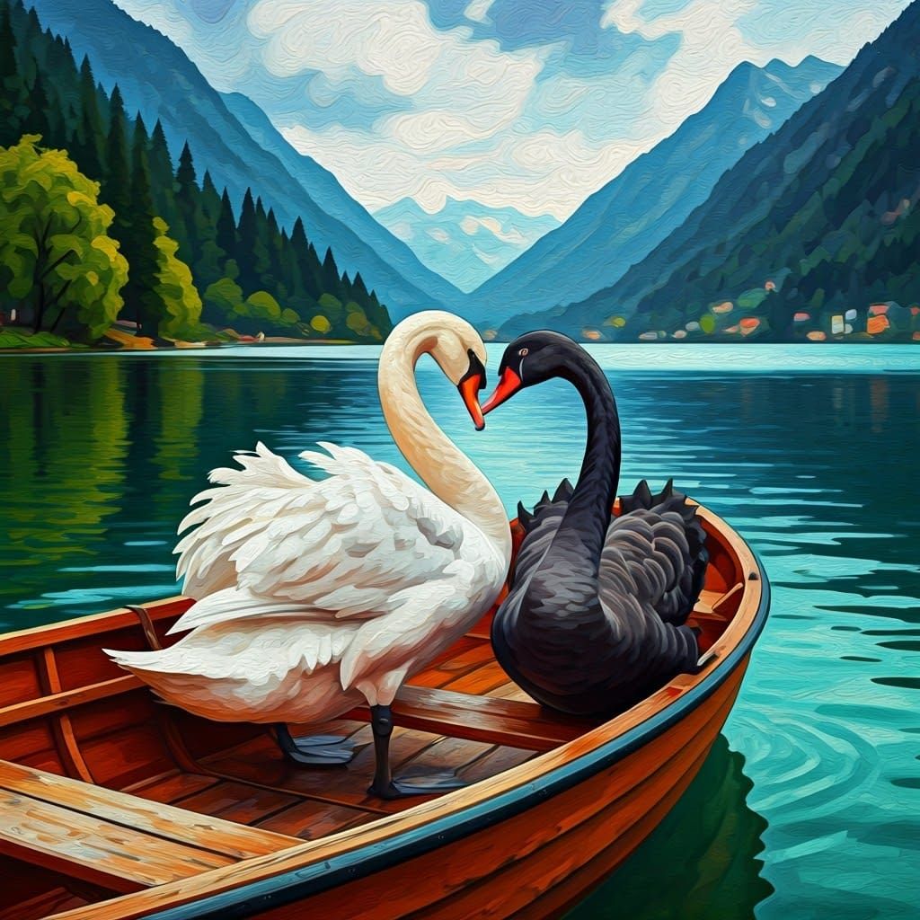 Whispers in the Lake: Neo-Impressionist Swans in a Serene La...