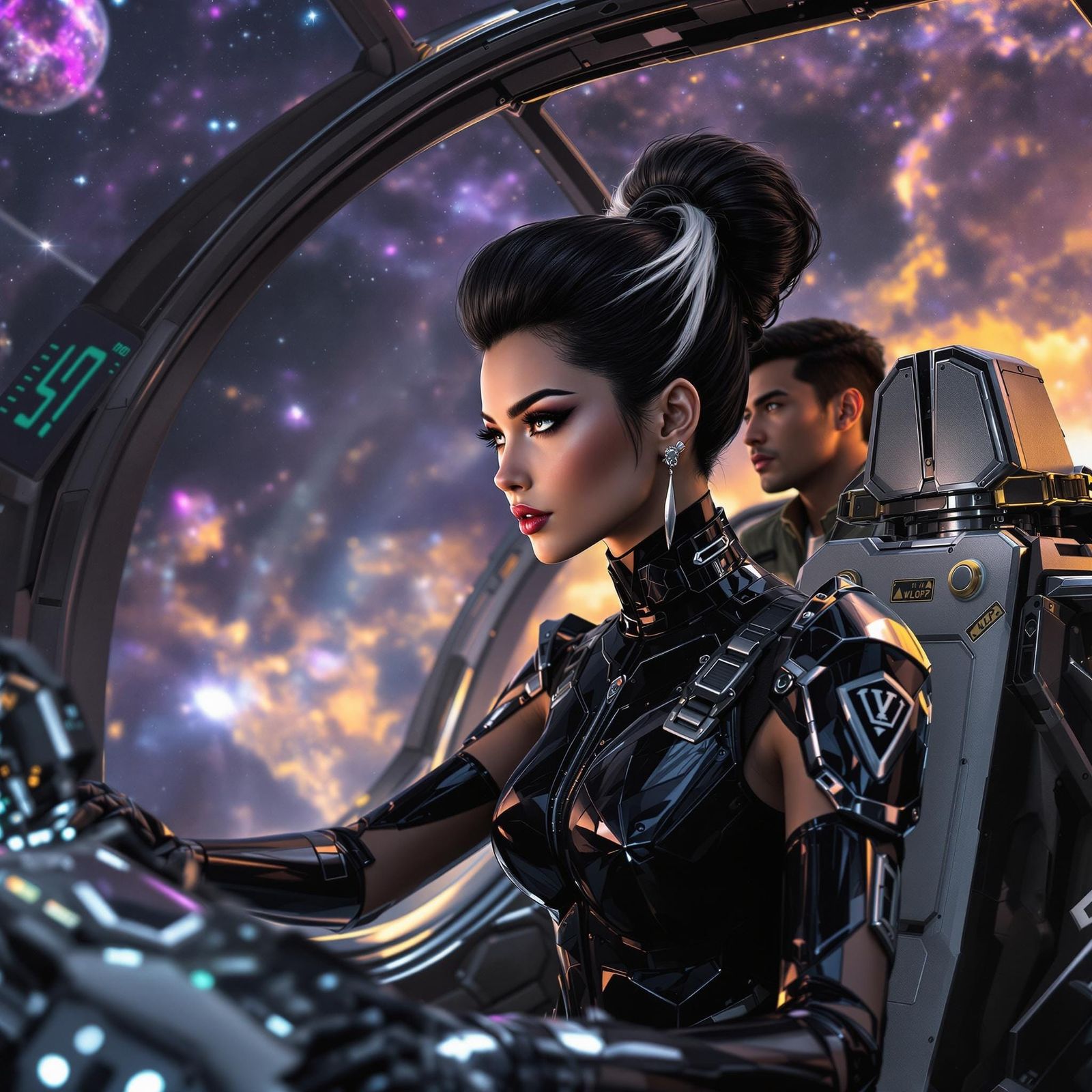 Italian Pilot Navigates Nebula in Hyperrealistic Anime Style