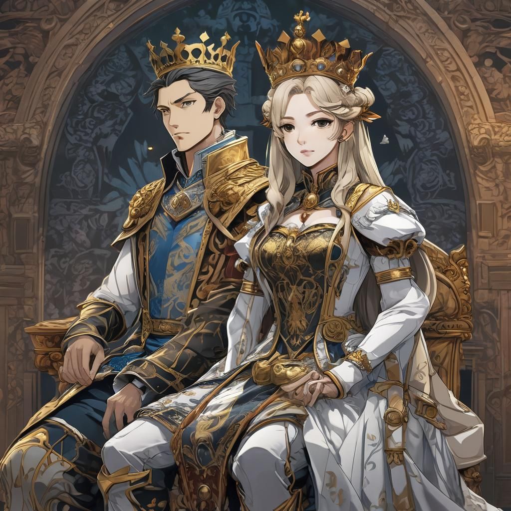Anime King and Queen in Cel-Shaded Style
