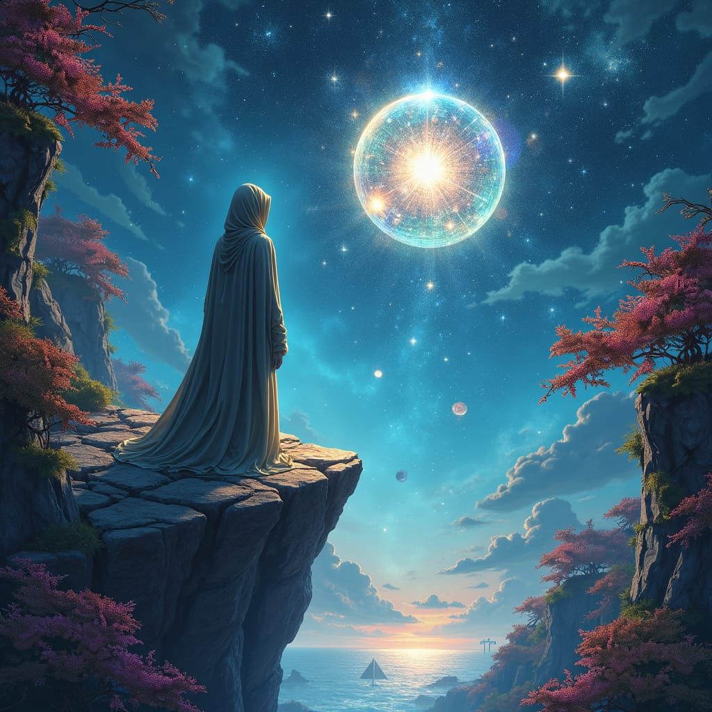 Ethereal Figure Gazing into Orb of Past Memories