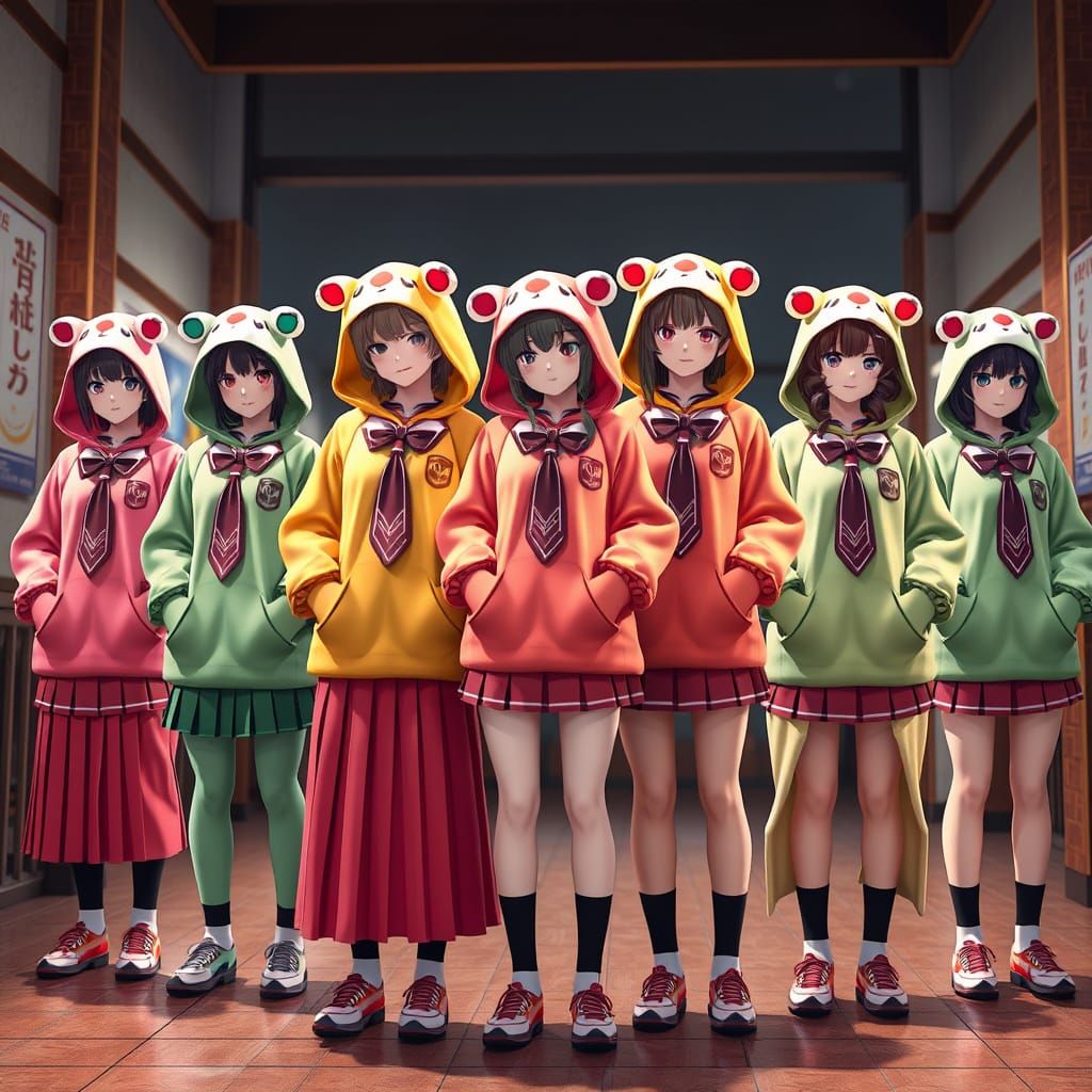Anime-Inspired School Uniforms in Vibrant 3D Anime Style