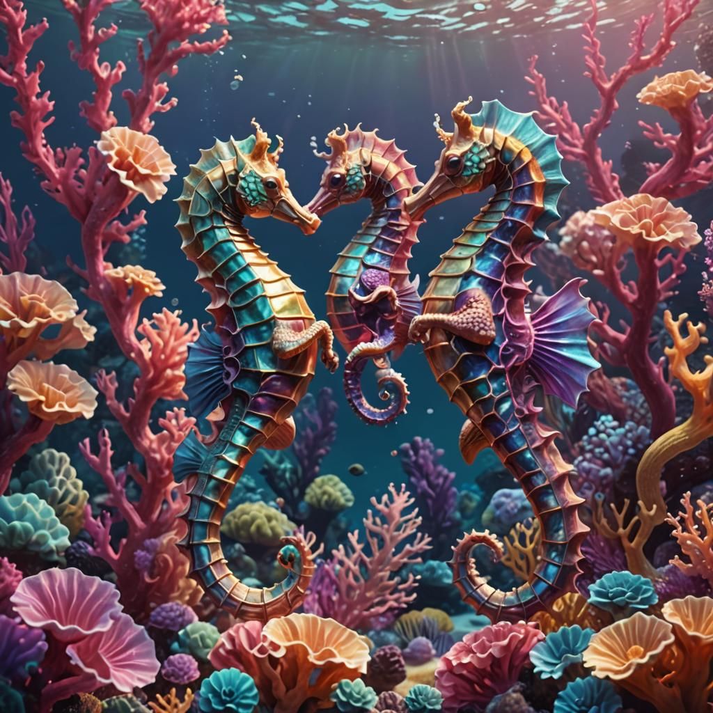 Vibrant Seahorses in Fantasy Oceanic Concept Art