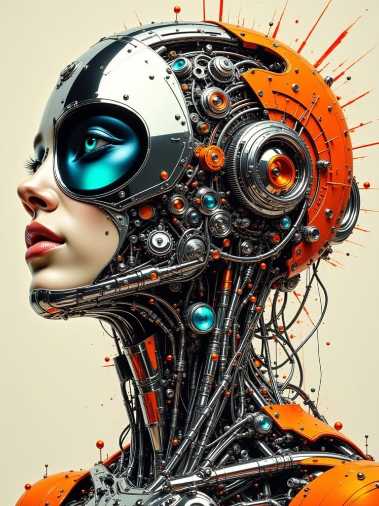 Atomic Age Automaton Portrait in Maximalist Assemblage Style