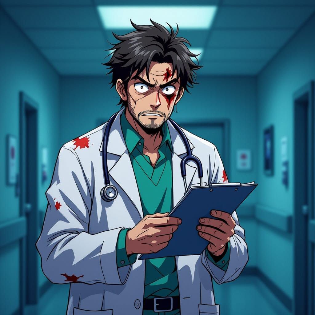 Decaying Doctor in Manga Style with Cinematic Lighting