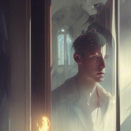 Ghostly Figure Watching Through Window, Maximalist Oil Paint...