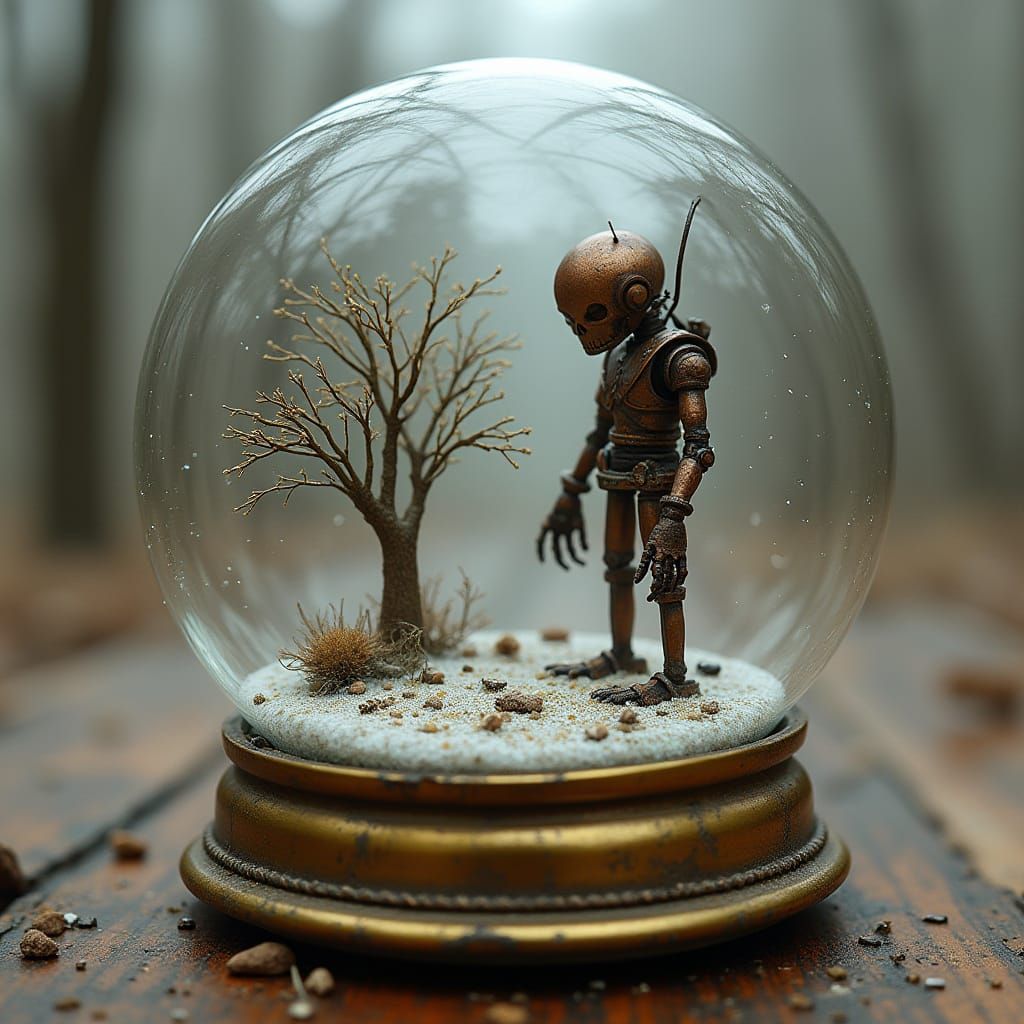 Post-Apocalyptic World Inside Antique Snow Globe
