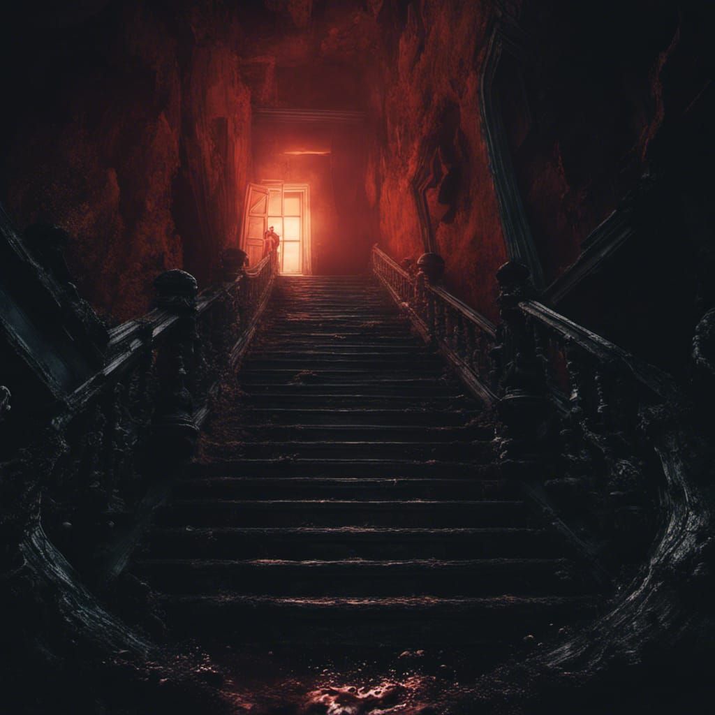 Eerie Stairway Descending into Black Water
