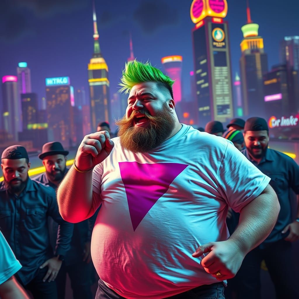 Psychedelic Neon City Rooftop Dance Scene