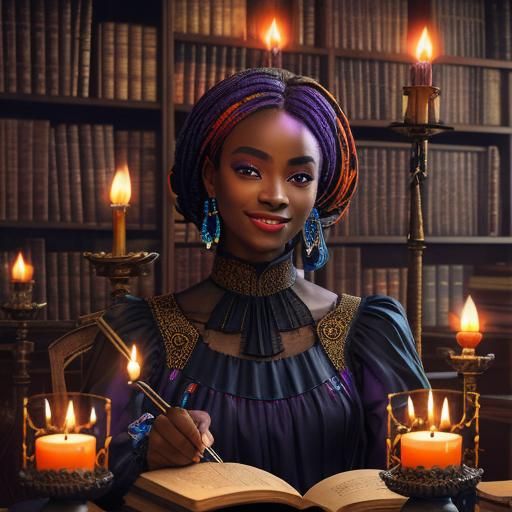 Smiling Girl with Burning Candles in HDR