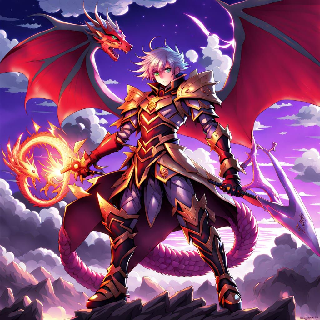 Anime Dragon Knight Warrior with Glowing Eyes