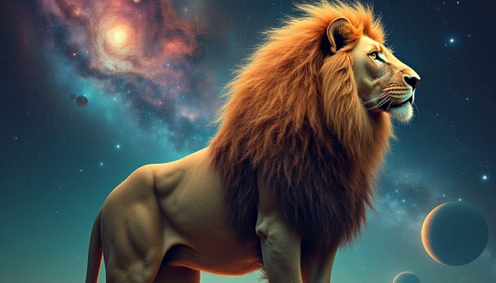 Cosmic Lion with Stardust Mane in Surrealist Style