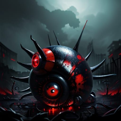 Snail Abomination with Clock in Dark Anime Style