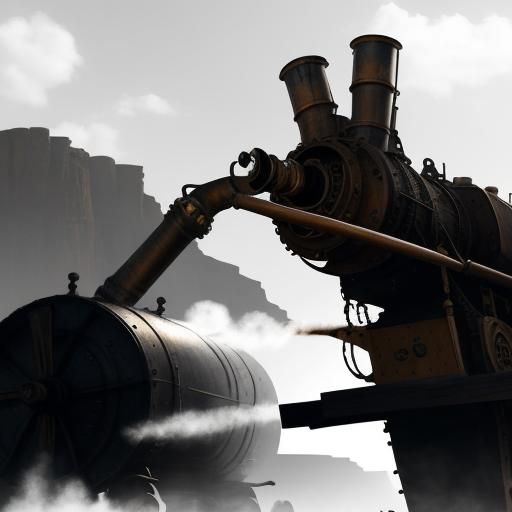 Steampunk Robot in a Spaghetti Western Landscape