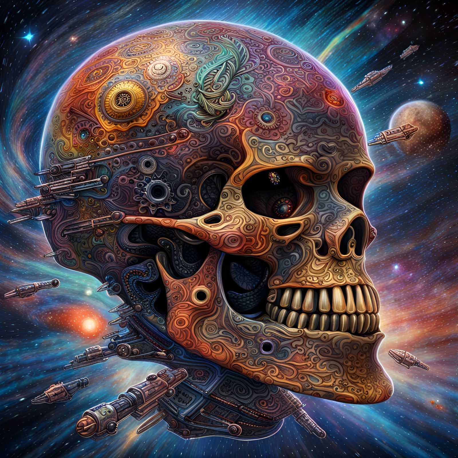 Space Pirate Battleship in Psychedelic Nebula