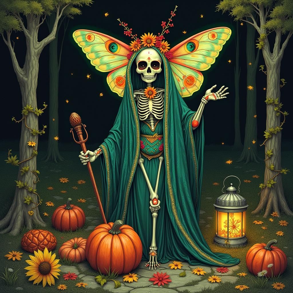 Sugar Skull Moth in Surreal Autumn Landscape