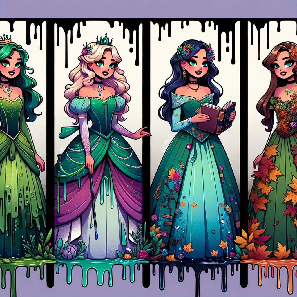 Urban Disney Princesses Portrait with Street Art Drippings