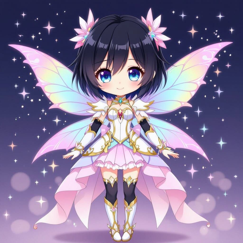 Chibi Fairy Girl in Final Fantasy Inspired Gothic Lolita Att...