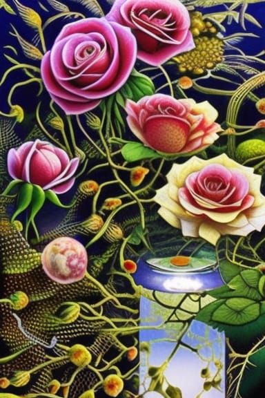 Surreal Roses from Mycelium Network in Forest Exposure