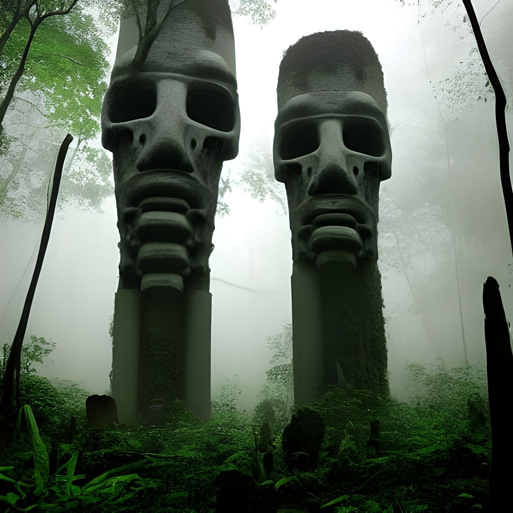 Mysterious Ruins in Overgrown Jungle, Sinister Art