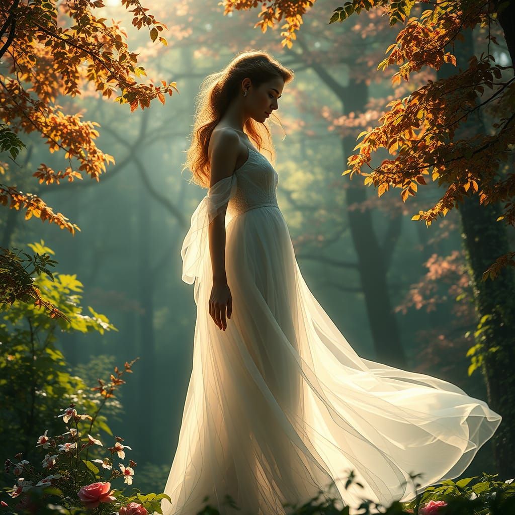 Ethereal Woman in Dreamy Forest