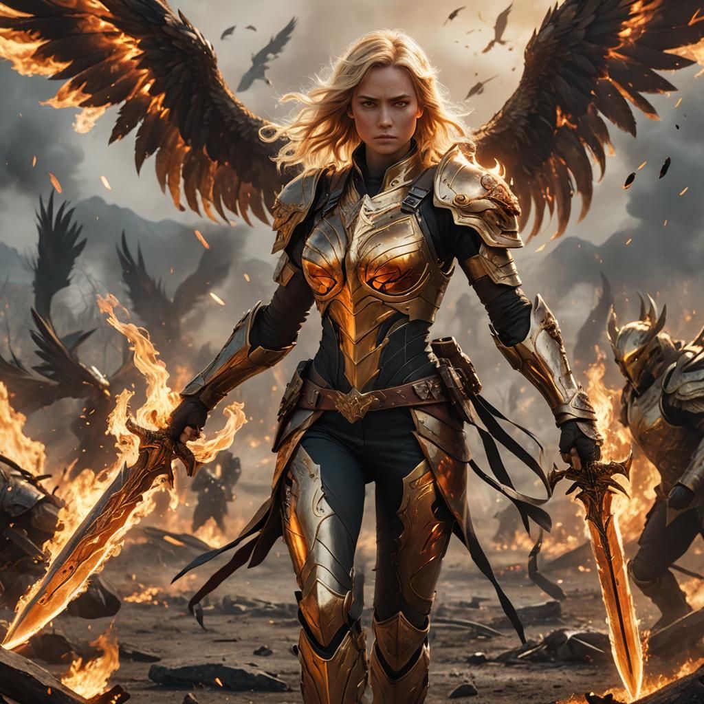 Fire Warrior with Flaming Swords in Digital Art