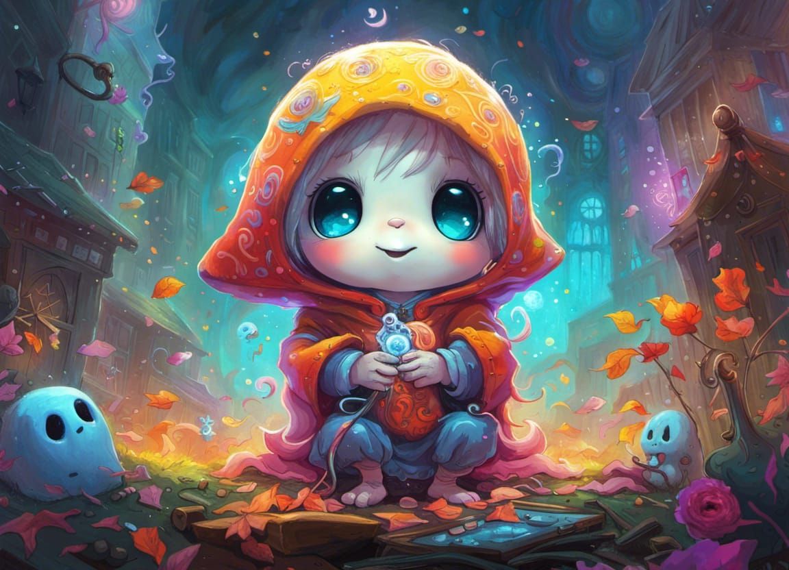 Joyful Chibi Ghost in Hyperdetailed Fantasy Art