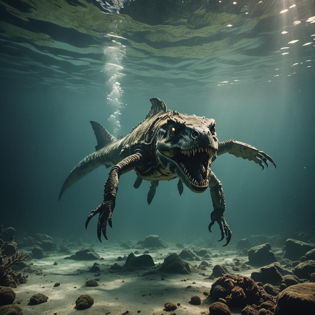 Dramatic Underwater Scene: Cinematic Film Still