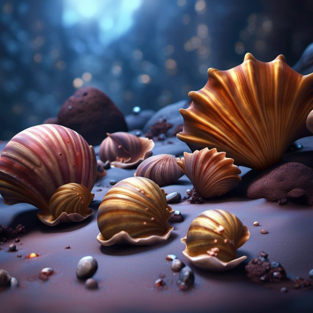 Detailed Shells Matte Painting in Deep Color