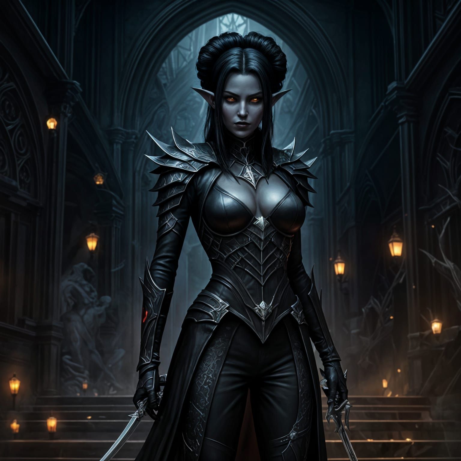 Dark Elf Assassin in Gothic Noir Style