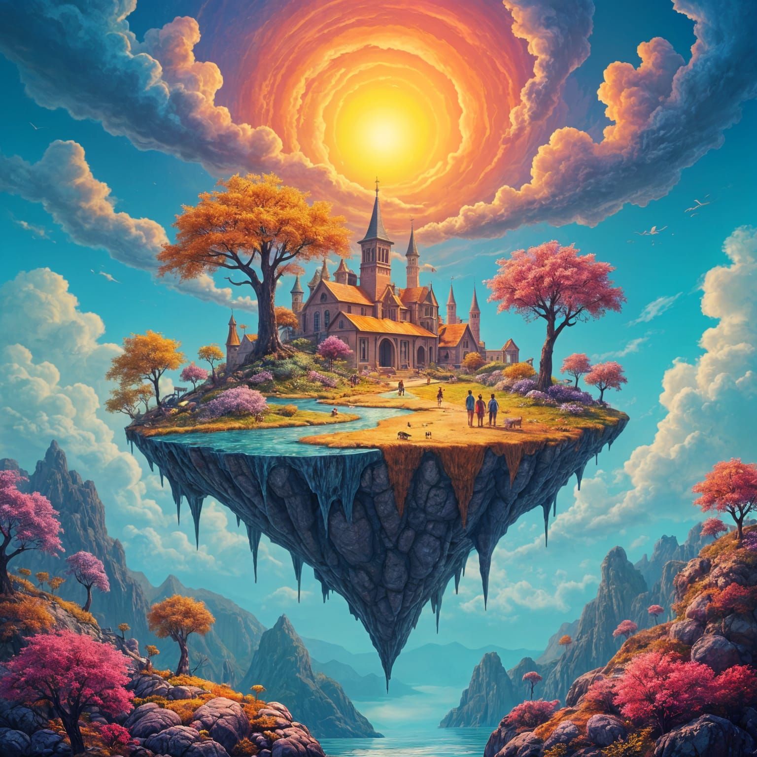 Surreal, Multicolored Floating Island in a Vibrant Dreamscap...
