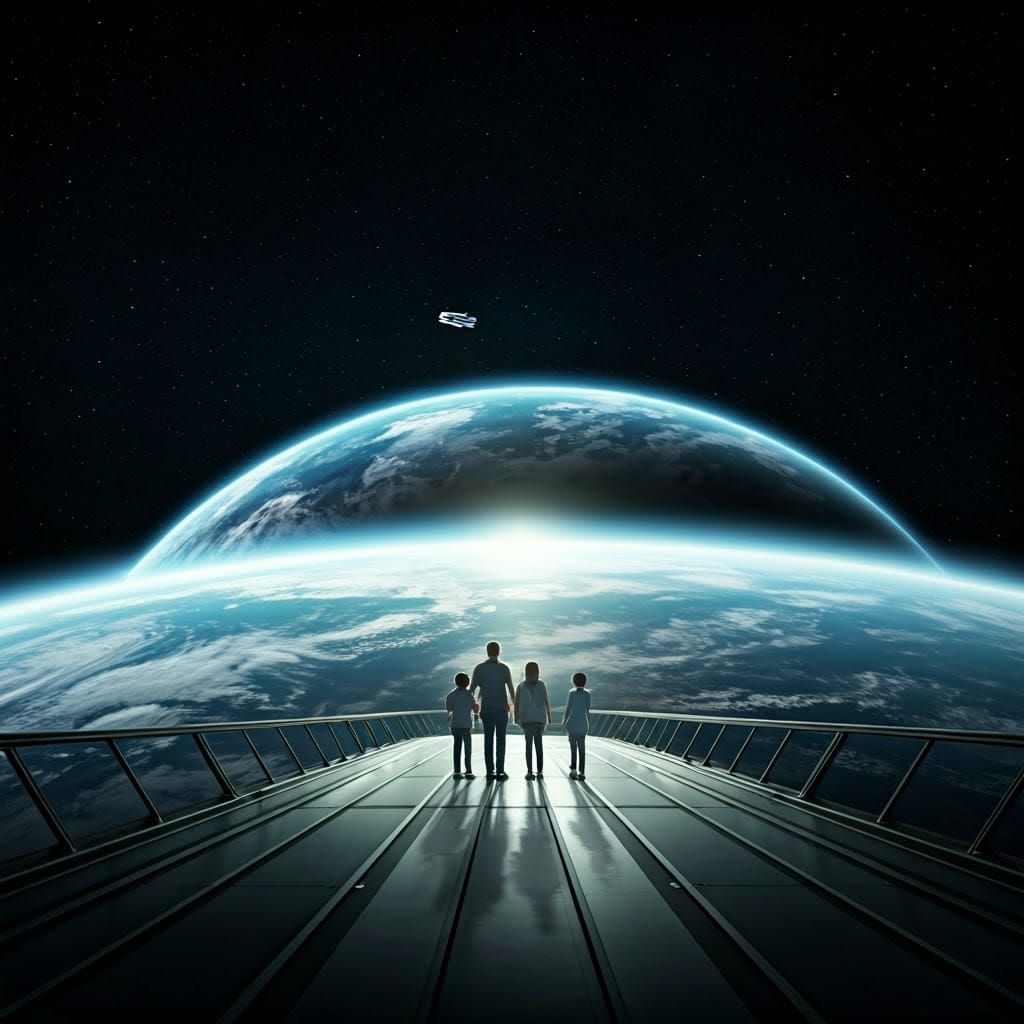 Sleek Spaceship Observes a Distant Planet in Photorealistic ...