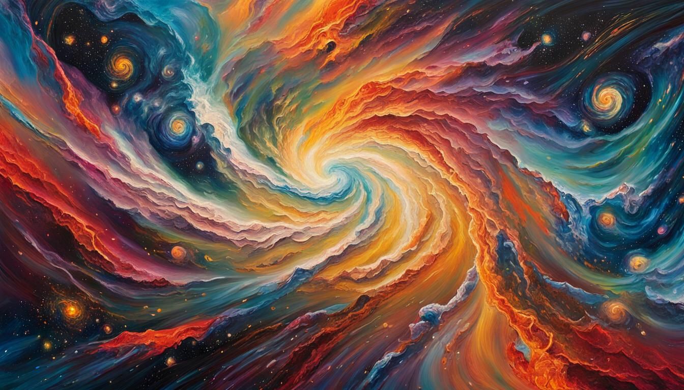 Galactic Collision: Neo-Impressionist Cosmic Dance