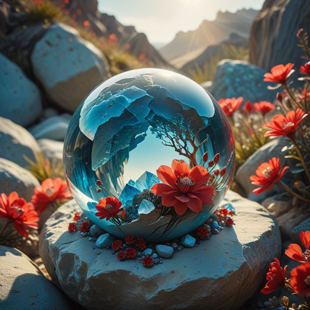 Oasis in Crystal Sphere, Salvador Dali Style