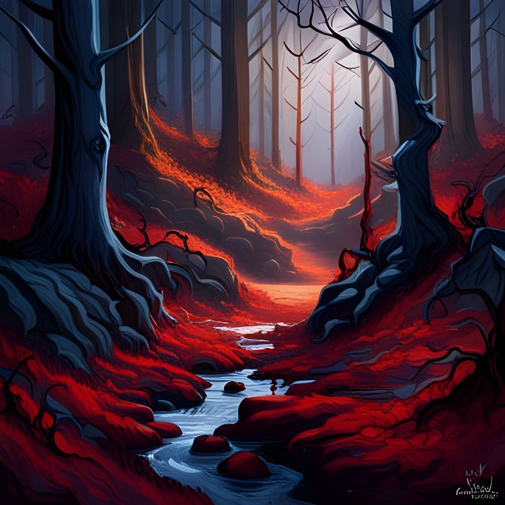 Desolate Horror Forest: Hyperrealistic Splash Art